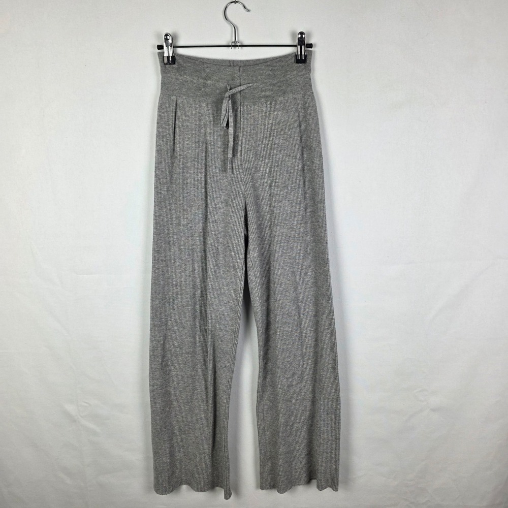 Uniqlo Womens Gray Ribbed Knit Wide Leg Drawstring Lounge Pants Small 461317
